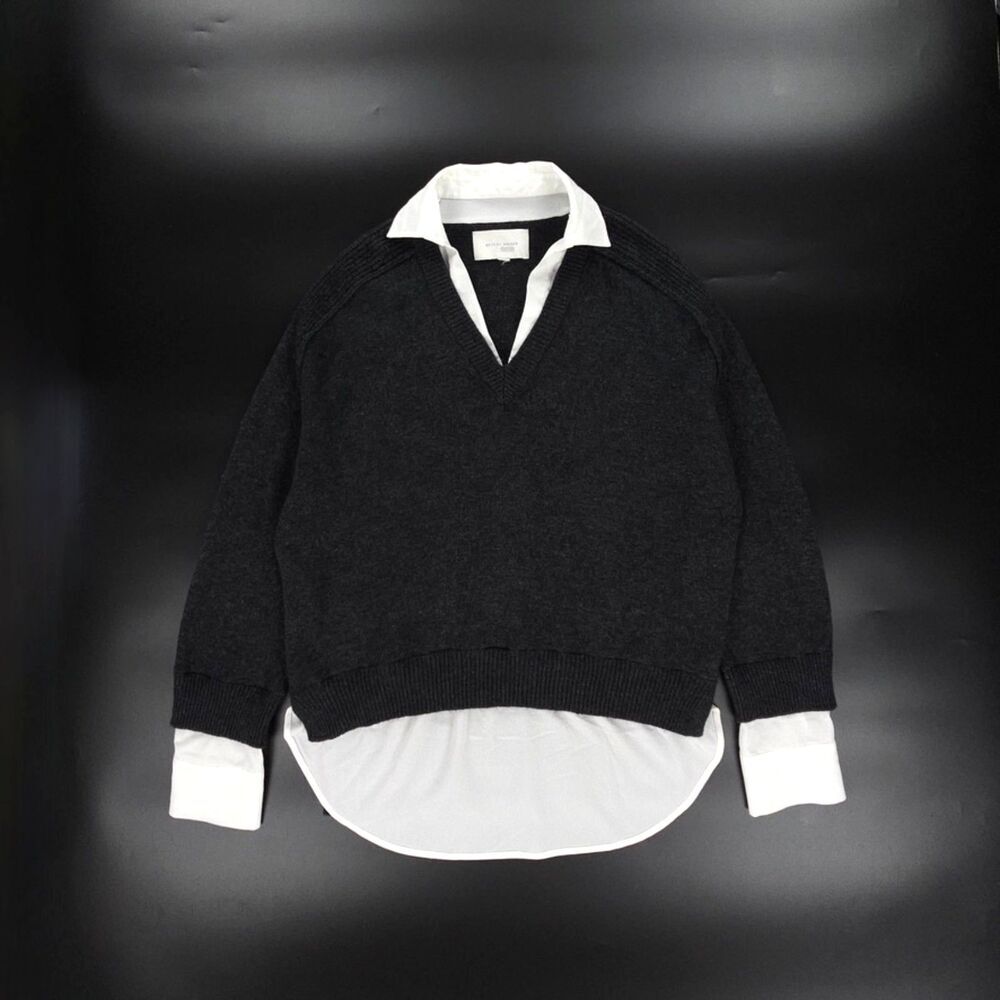 BROCHU WALKER Looker Layered V-Neck Cashmere Wool Sweater Gray Preppy Old Money